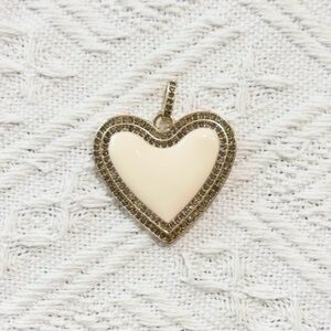 Marlyn Schiff white enamel heart pendant with gold rhinestones NEW